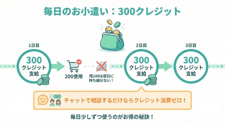 毎日300クレジット支給の仕組み